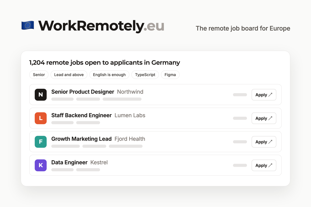 WorkRemotely.eu: A remote job board for the EU that checks every job for who can apply. Designed and built end-to-end.